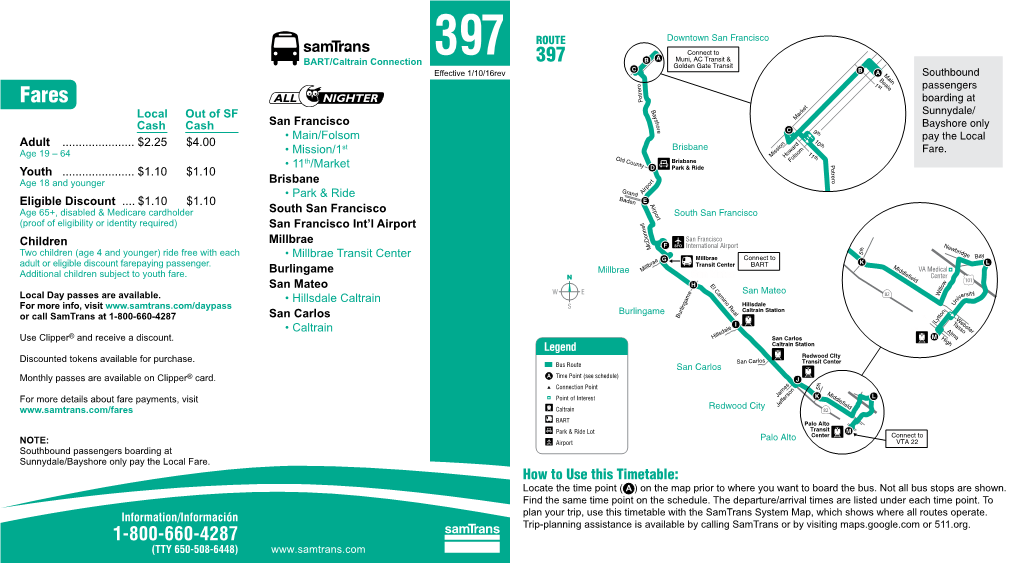 How to Use This Timetable: Locate the Time Point ( a ) on the Map Prior to Where You Want to Board the Bus