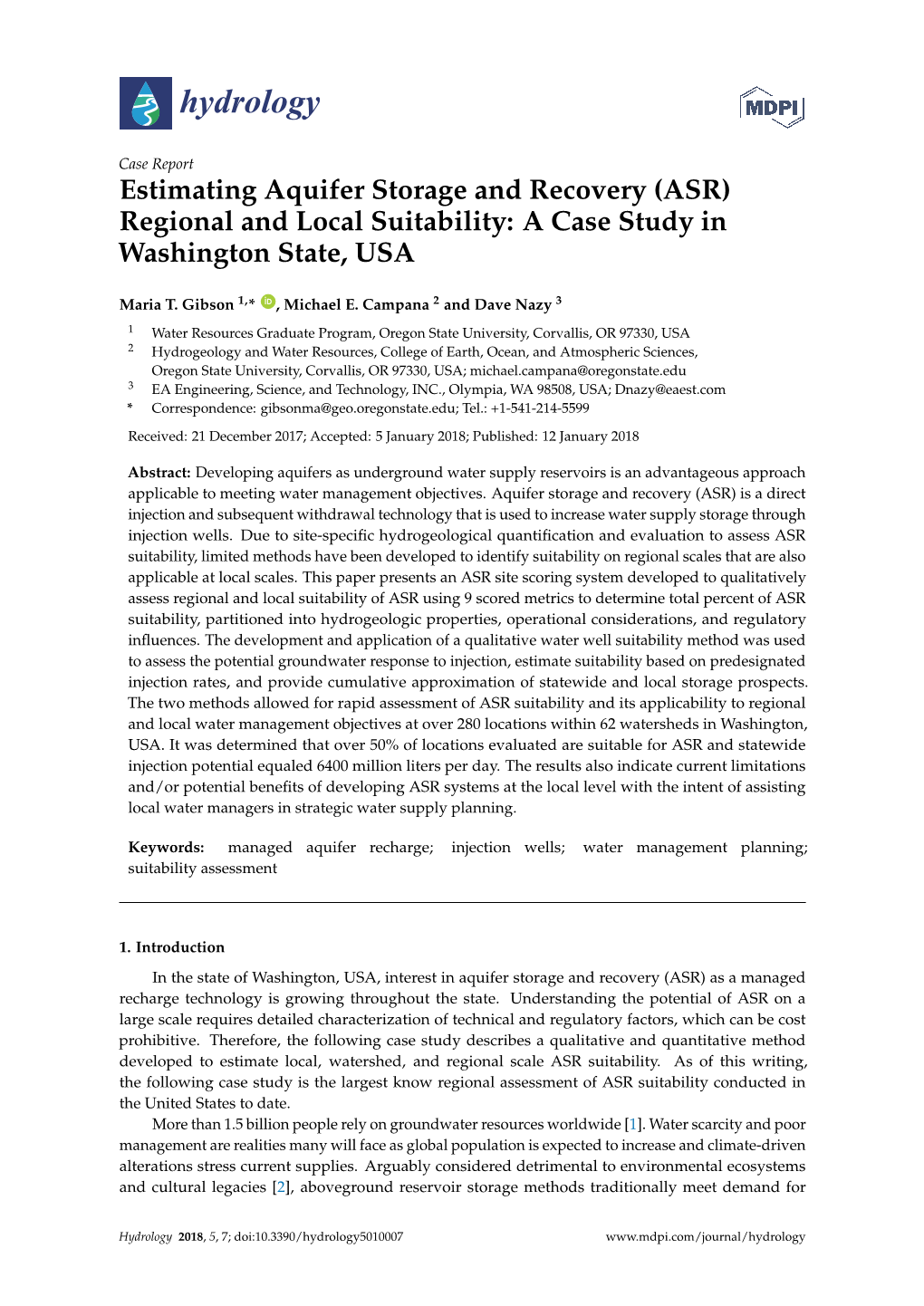 Estimating Aquifer Storage and Recovery (ASR) Regional and Local Suitability: a Case Study in Washington State, USA