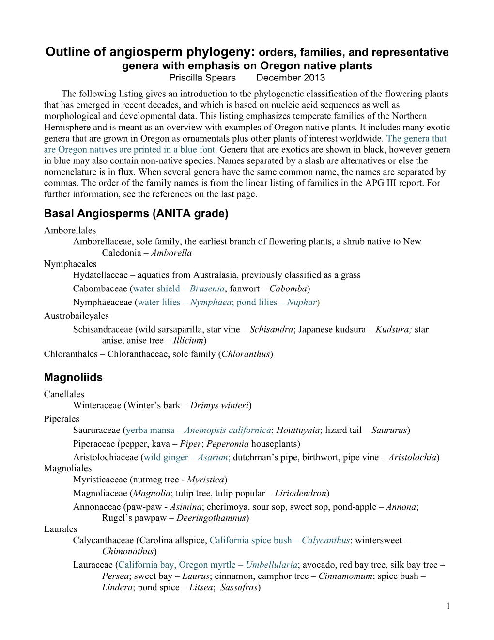 Outline of Angiosperm Phylogeny