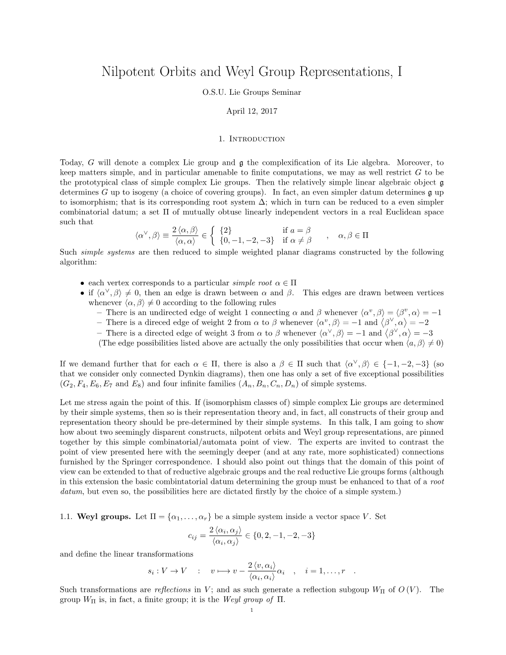 Nilpotent Orbits and Weyl Group Representations, I