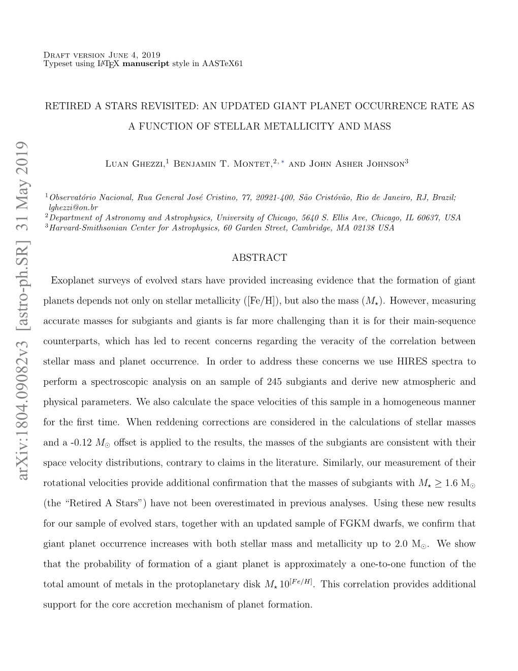 Arxiv:1804.09082V3 [Astro-Ph.SR] 31 May 2019 Upr O H Oeaceinmcaimo Lntformation