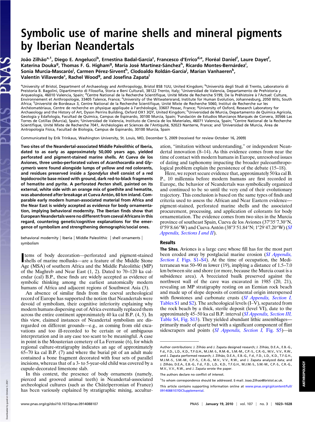 Symbolic Use of Marine Shells and Mineral Pigments by Iberian Neandertals