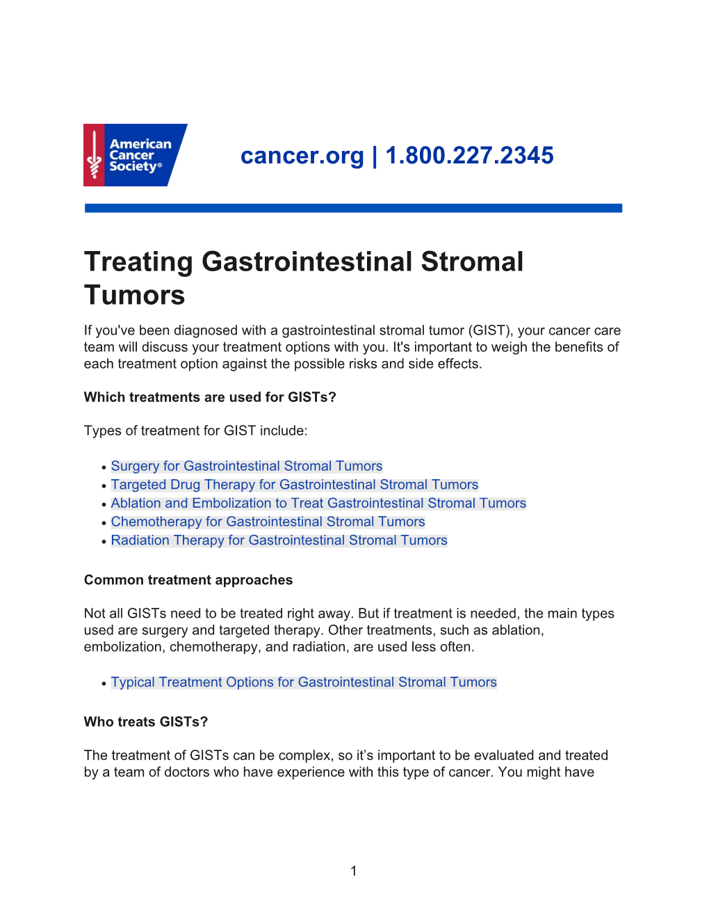 Treating Gastrointestinal Stromal Tumors