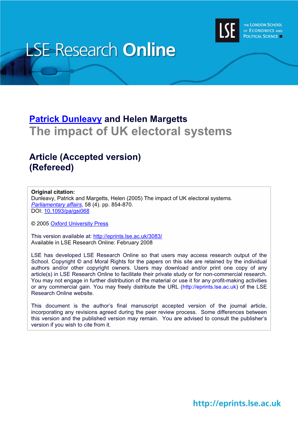 The Impact of UK Electoral Systems