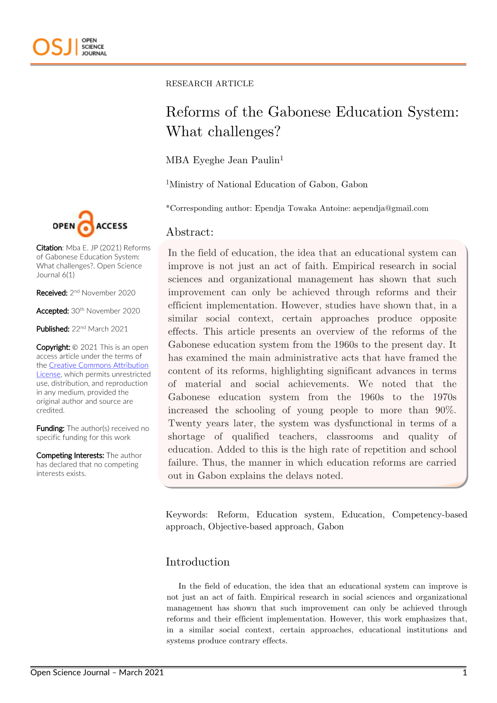 Reforms of the Gabonese Education System: What Challenges?