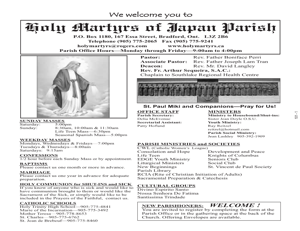 Holy Martyrs of Japan Parish Res (905) 775-2946 524 Davis Dr