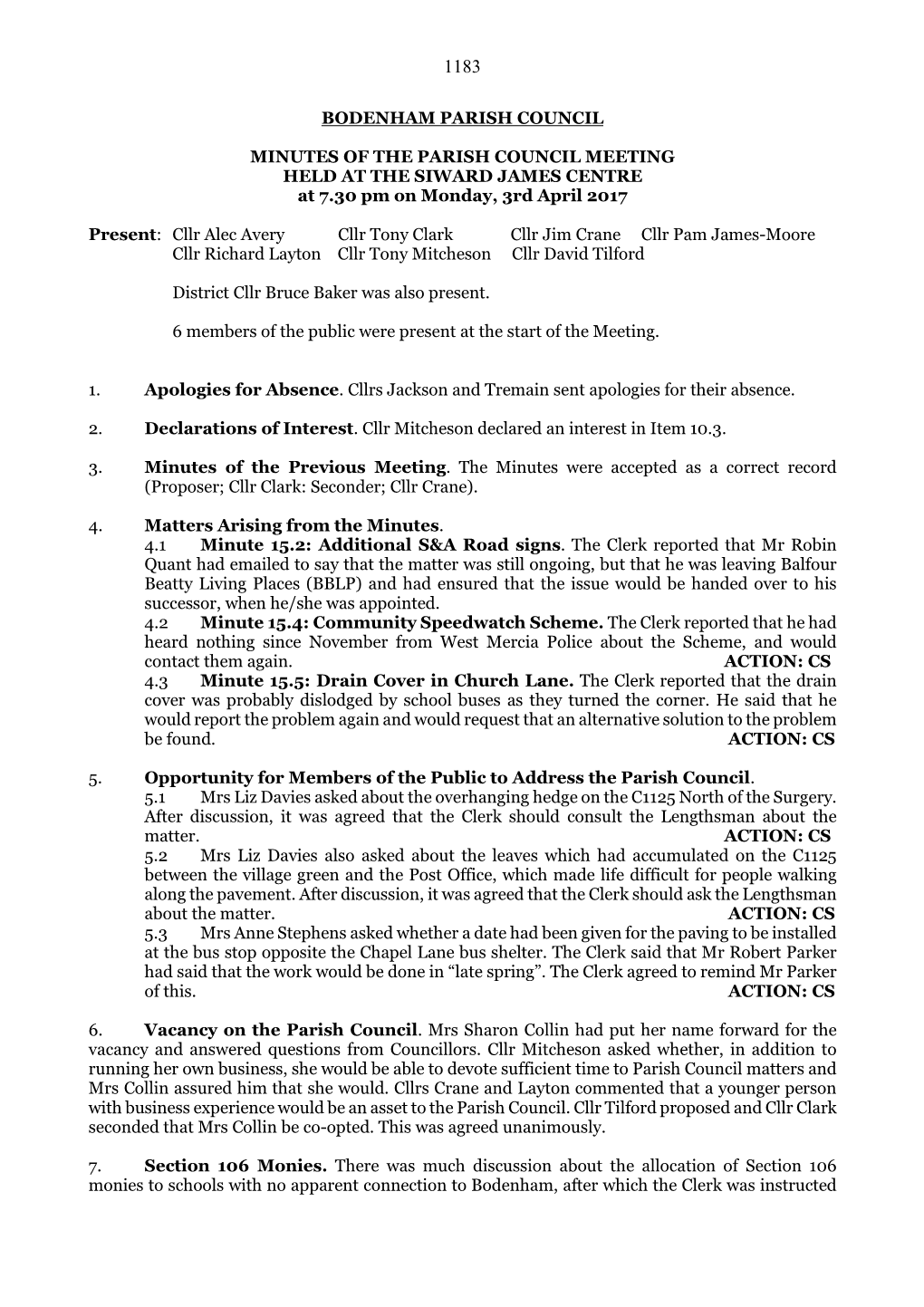 Bodenham Parish Council Minutes of the Parish