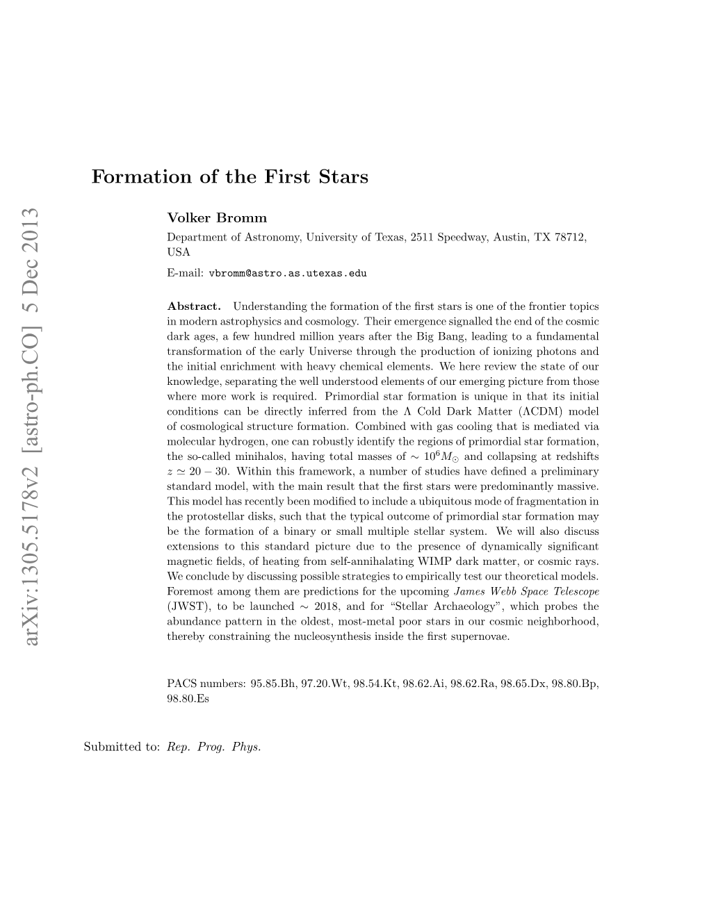 Formation of the First Stars