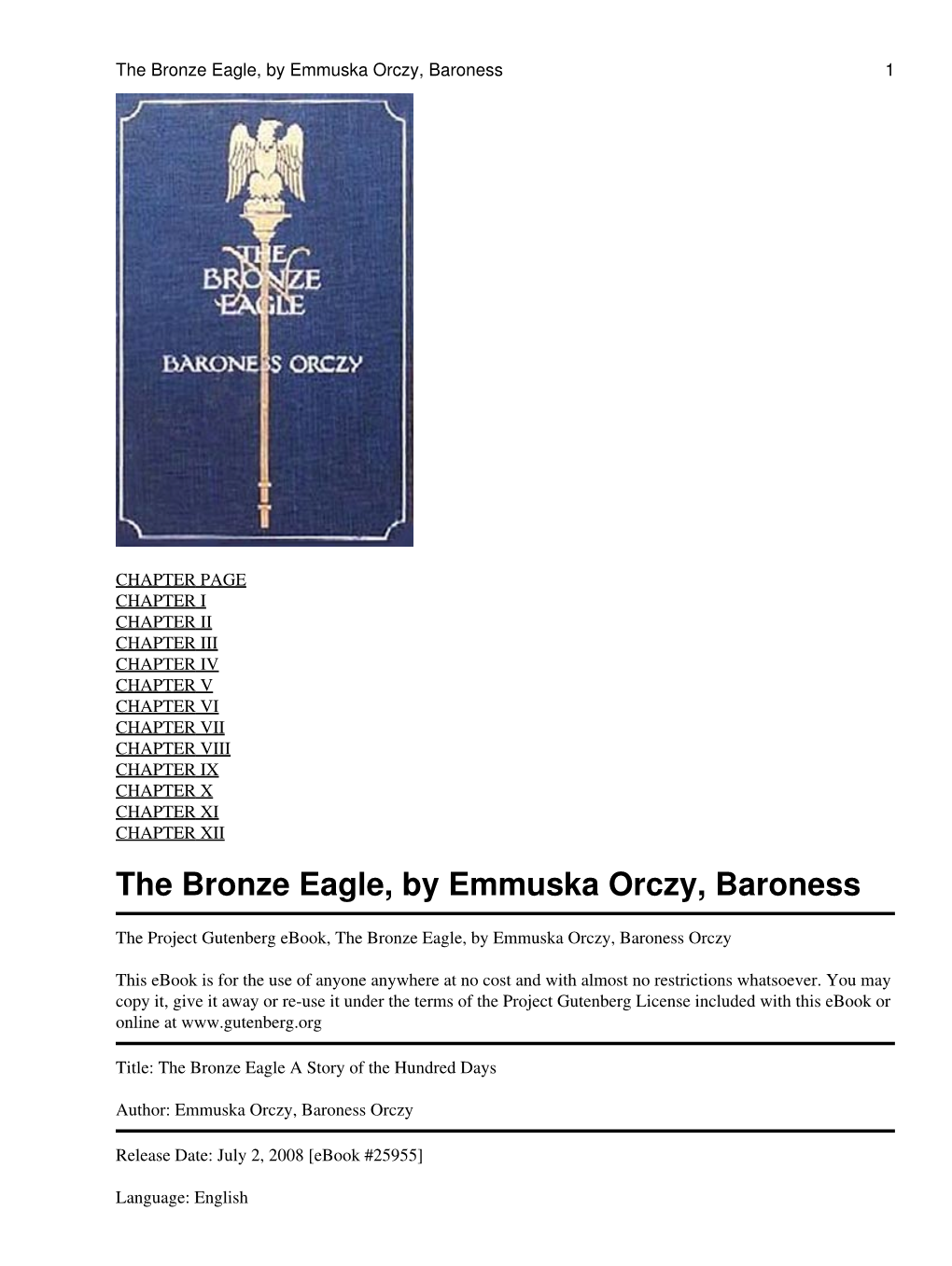 The Bronze Eagle, by Emmuska Orczy, Baroness 1