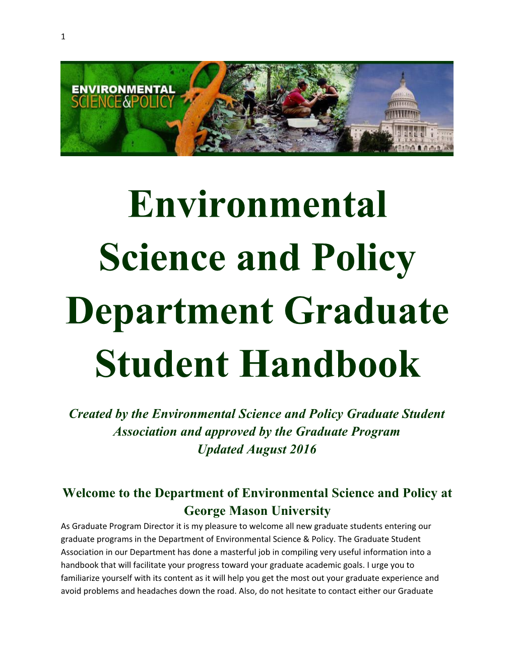 Environmental Science and Policy Department Graduate Student Handbook