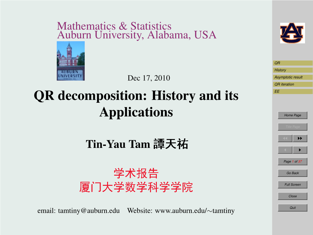 QR Decomposition: History and Its Applications