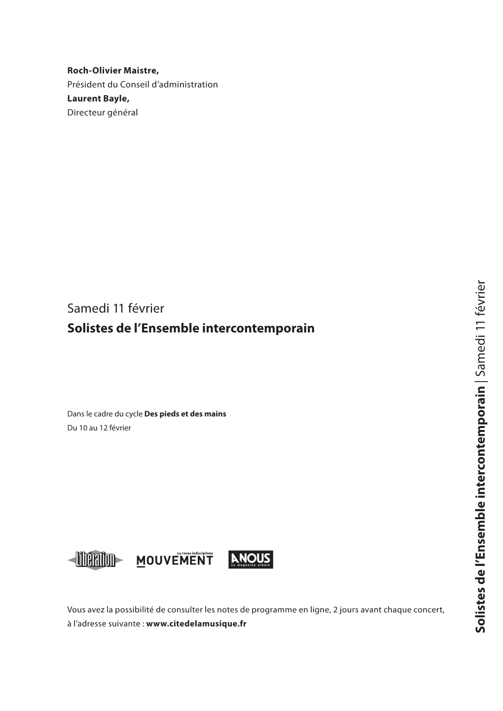 Samedi 11 Février Solistes De L'ensemble Intercontemporain S