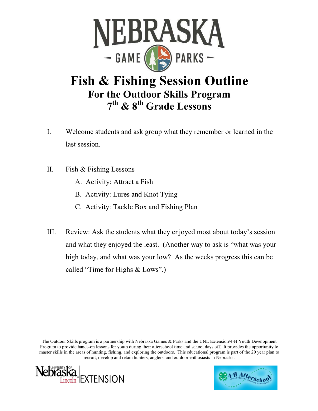 Fish & Fishing Session Outline