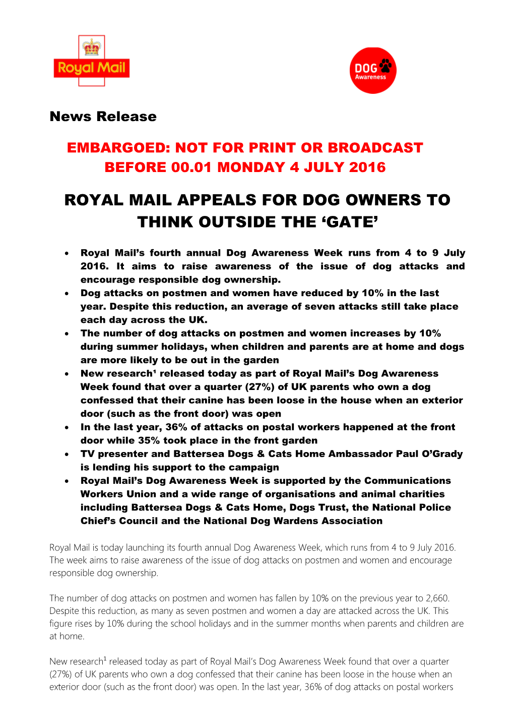 Royal Mail Appeals for Dog Owners to Think Outside the Gate