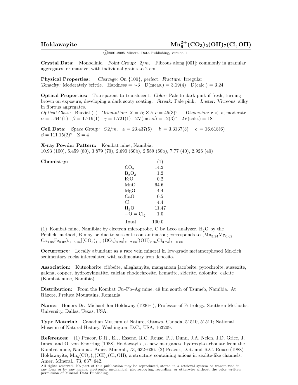 Holdawayite Mn (CO3)