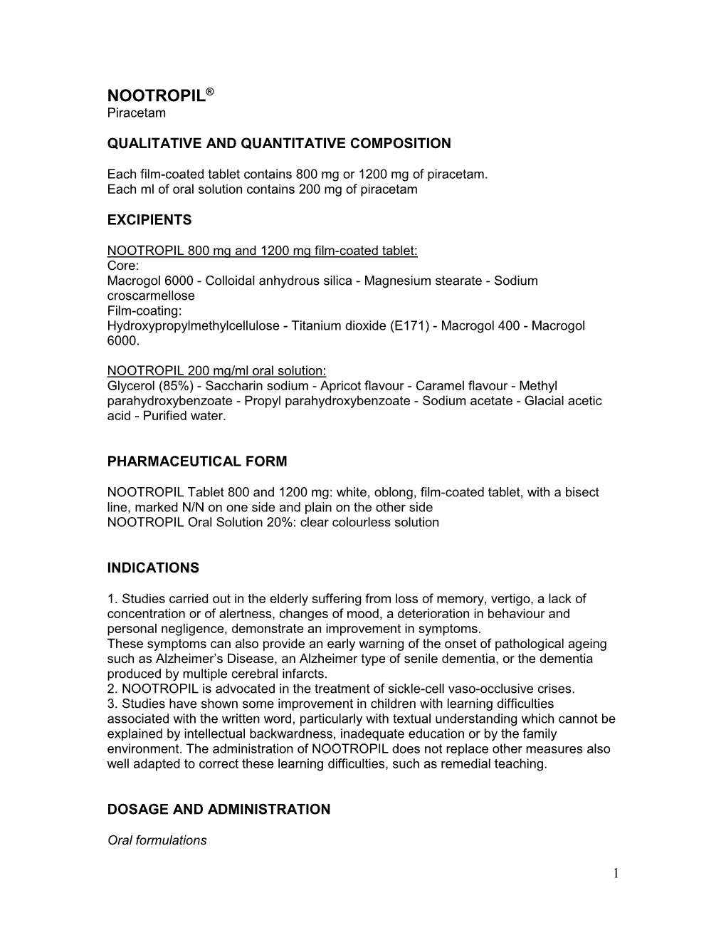 NOOTROPIL® Piracetam