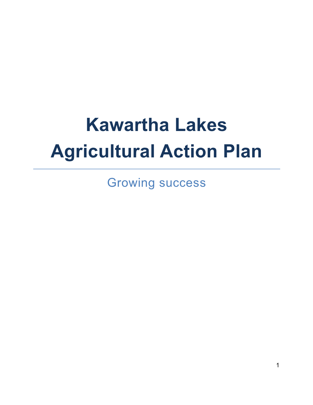 Kawartha Lakes Agricultural Action Plan