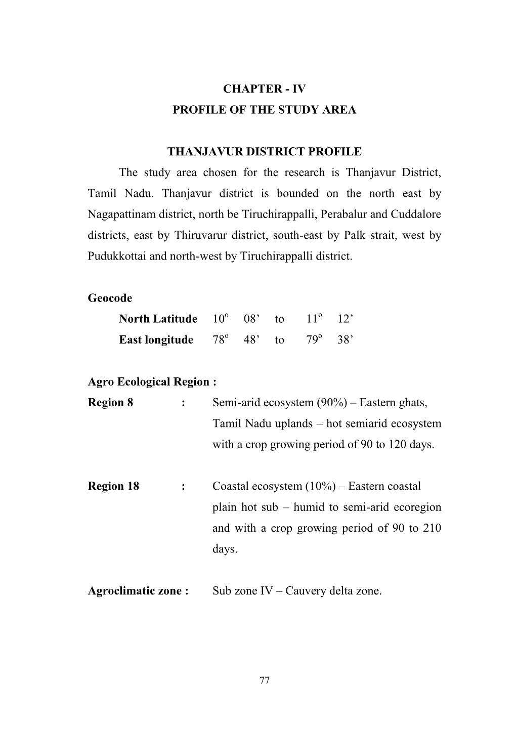 Chapter - Iv Profile of the Study Area