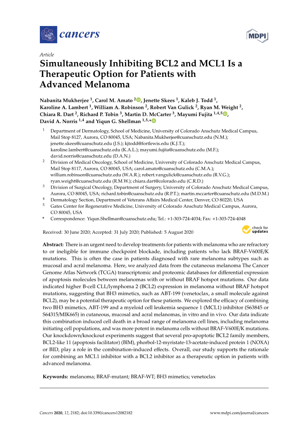 Simultaneously Inhibiting BCL2 and MCL1 Is a Therapeutic Option for Patients with Advanced Melanoma