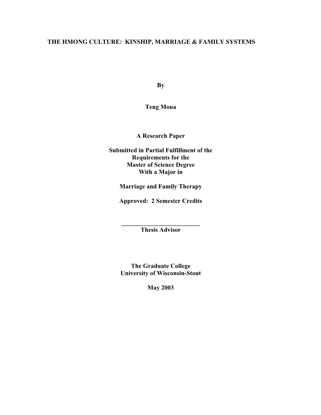 The Hmong Culture: Kinship, Marriage & Family Systems