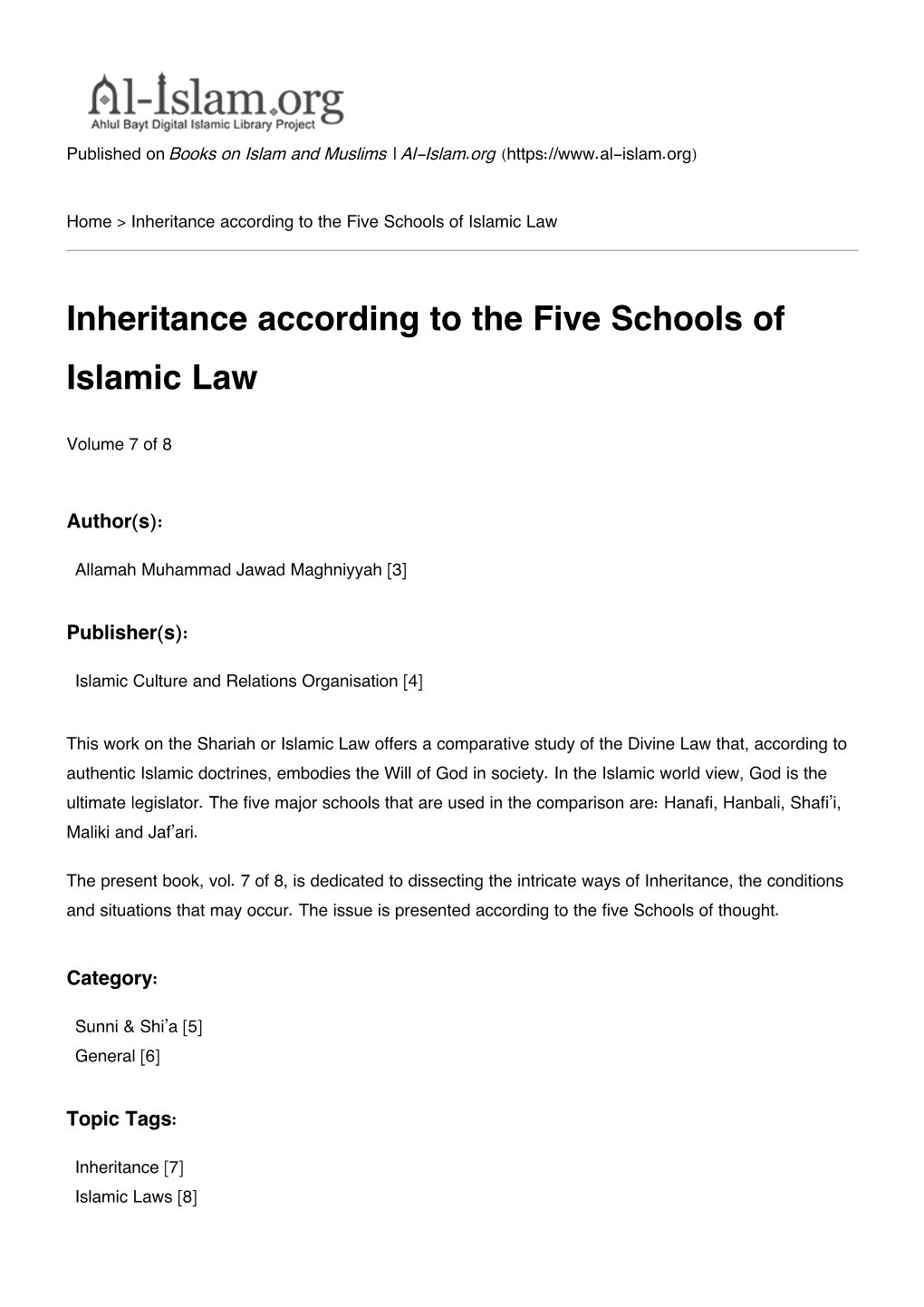 Inheritance According to the Five Schools of Islamic Law