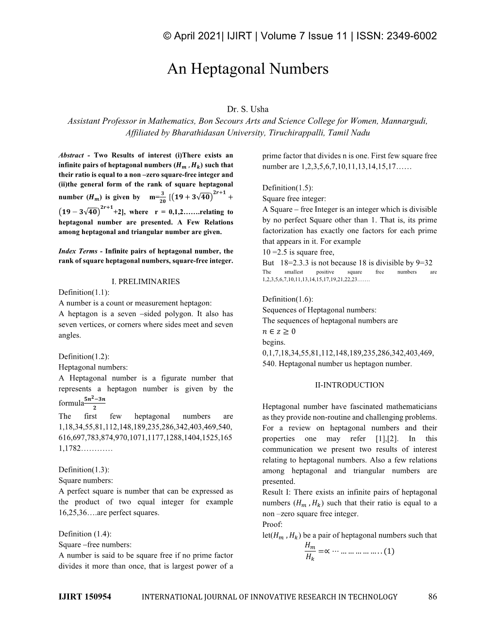 An Heptagonal Numbers