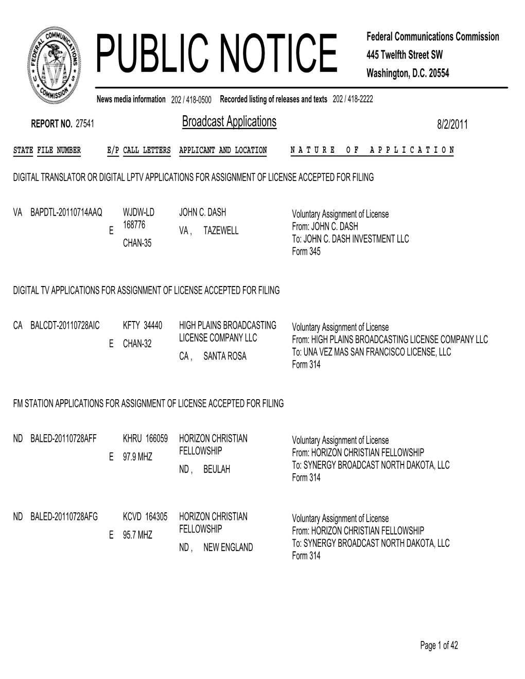 Broadcast Applications 8/2/2011