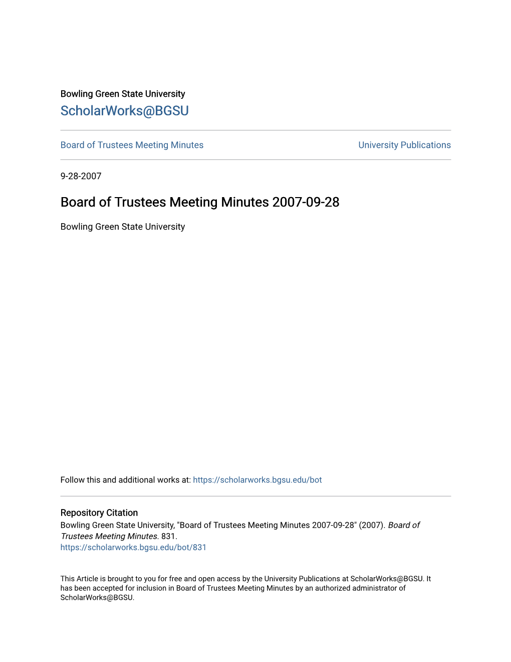 Board of Trustees Meeting Minutes 2007-09-28
