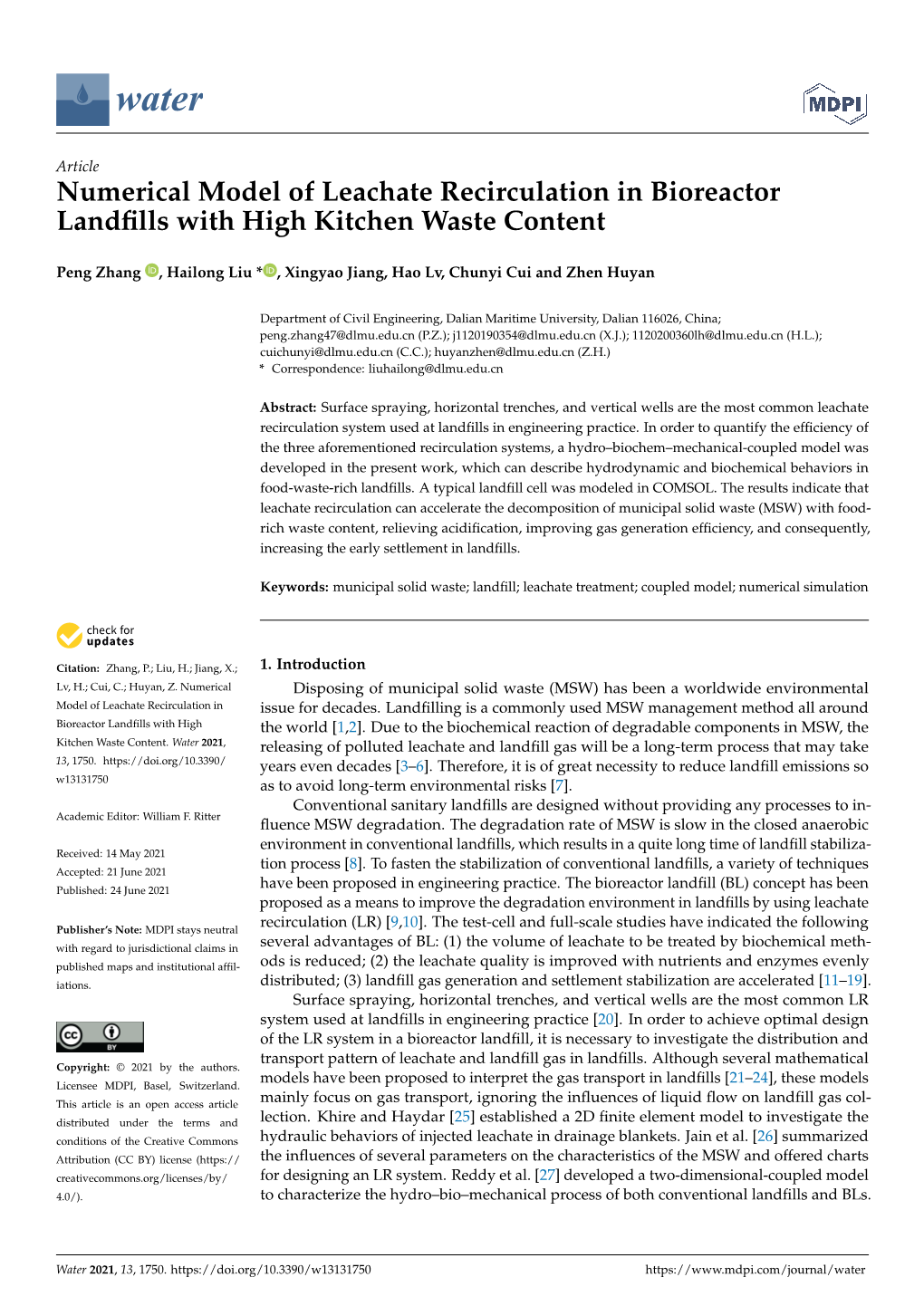 Numerical Model of Leachate Recirculation in Bioreactor Landfills