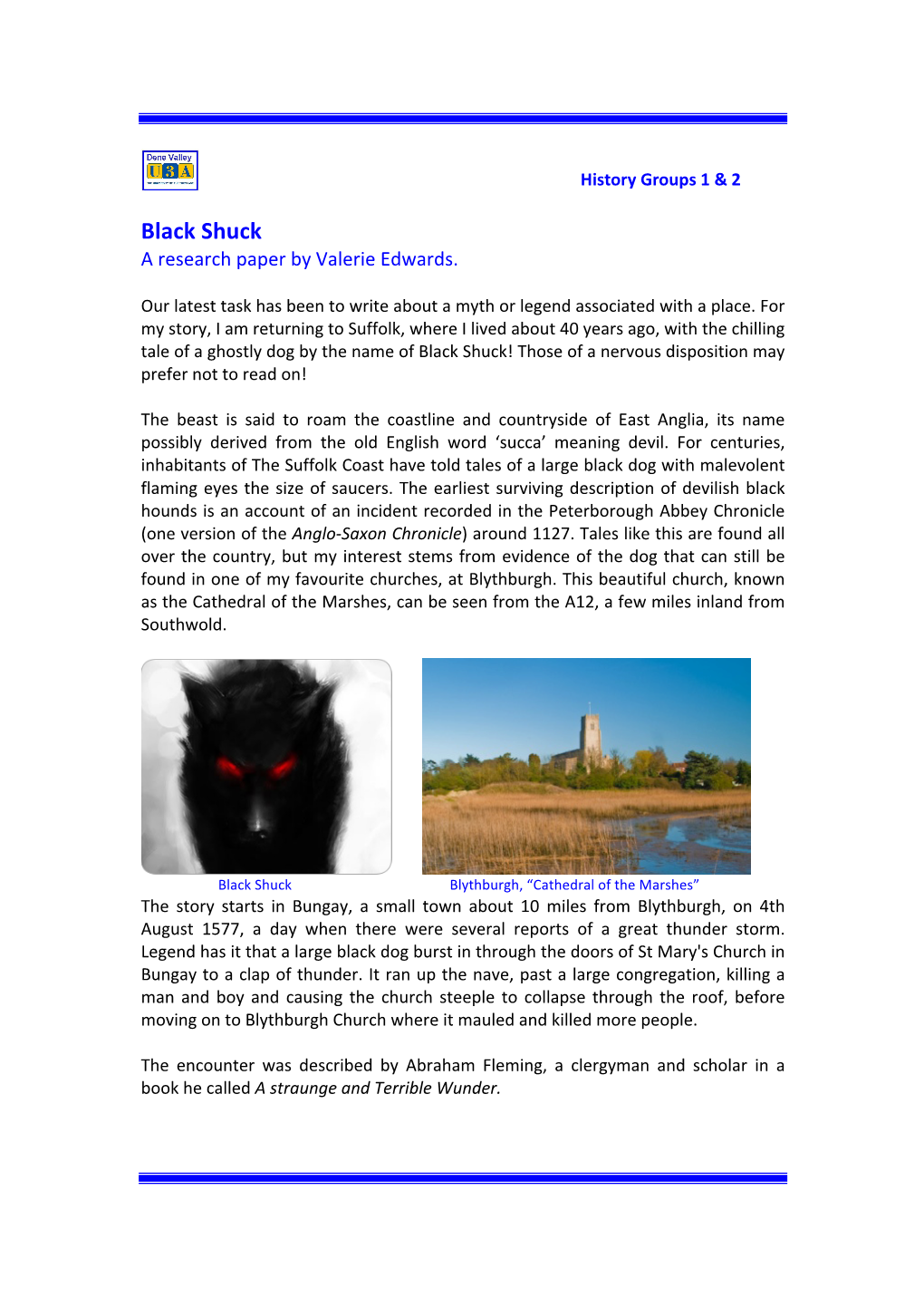 Black Shuck a Research Paper by Valerie Edwards