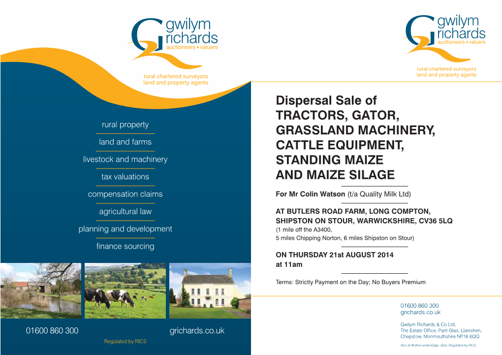 Dispersal Sale of TRACTORS, GATOR, GRASSLAND MACHINERY, CATTLE EQUIPMENT, STANDING MAIZE and MAIZE SILAGE