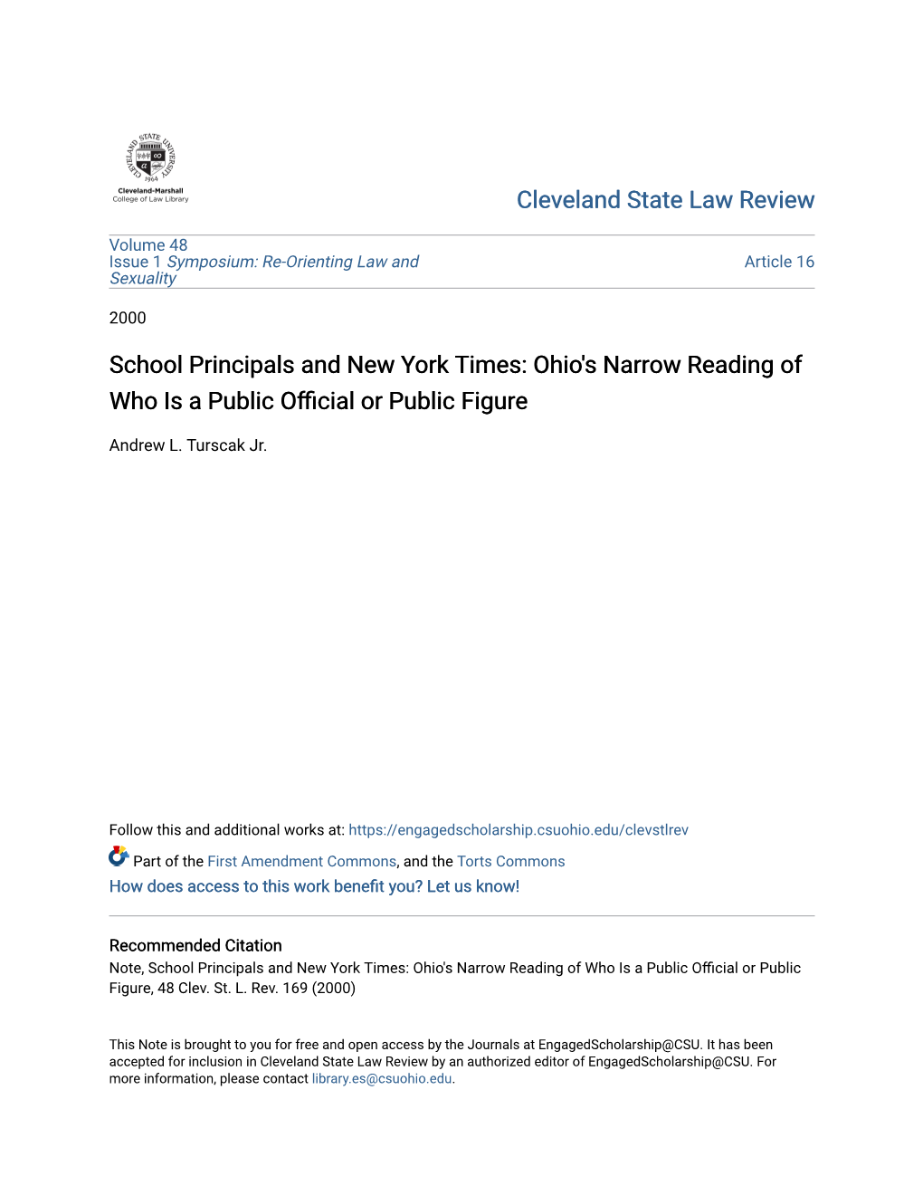 School Principals and New York Times: Ohio's Narrow Reading of Who Is a Public Official Or Public Figure