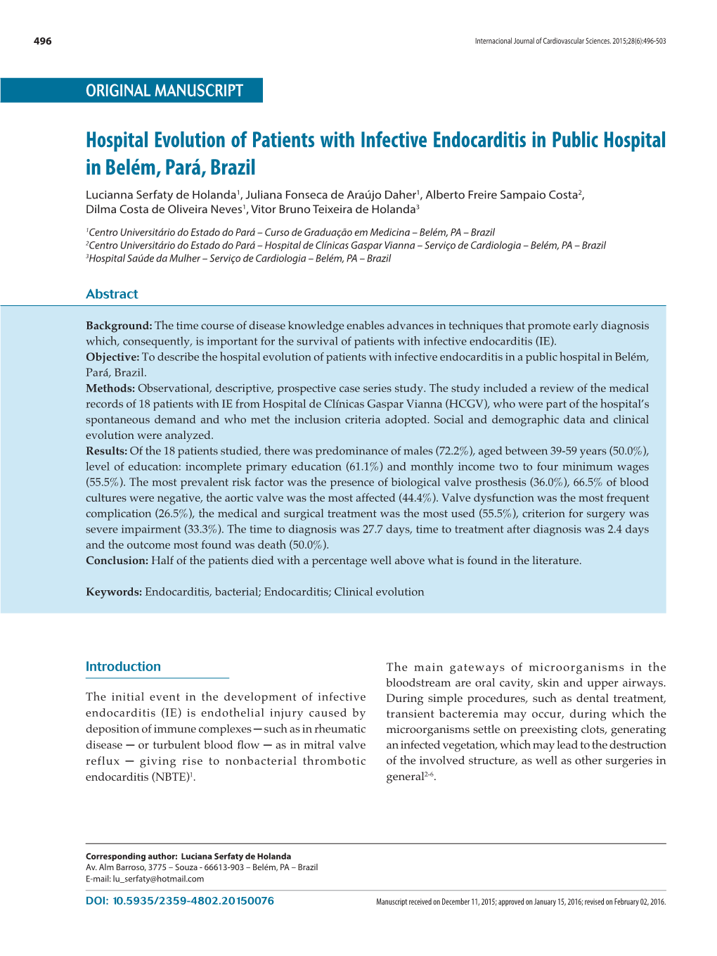 Hospital Evolution of Patients with Infective Endocarditis in Public