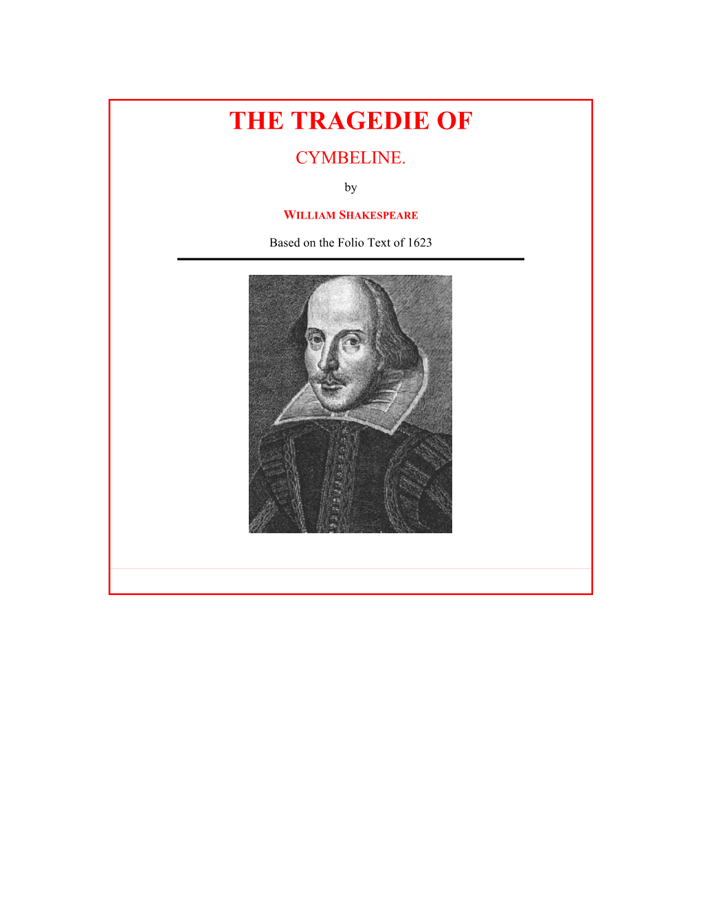 First Folio Table of Contents the Tragedie of Cymbeline