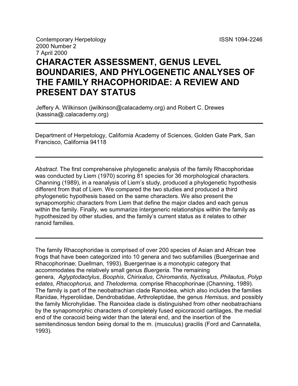 Character Assessment, Genus Level Boundaries, and Phylogenetic Analyses of the Family Rhacophoridae: a Review and Present Day Status