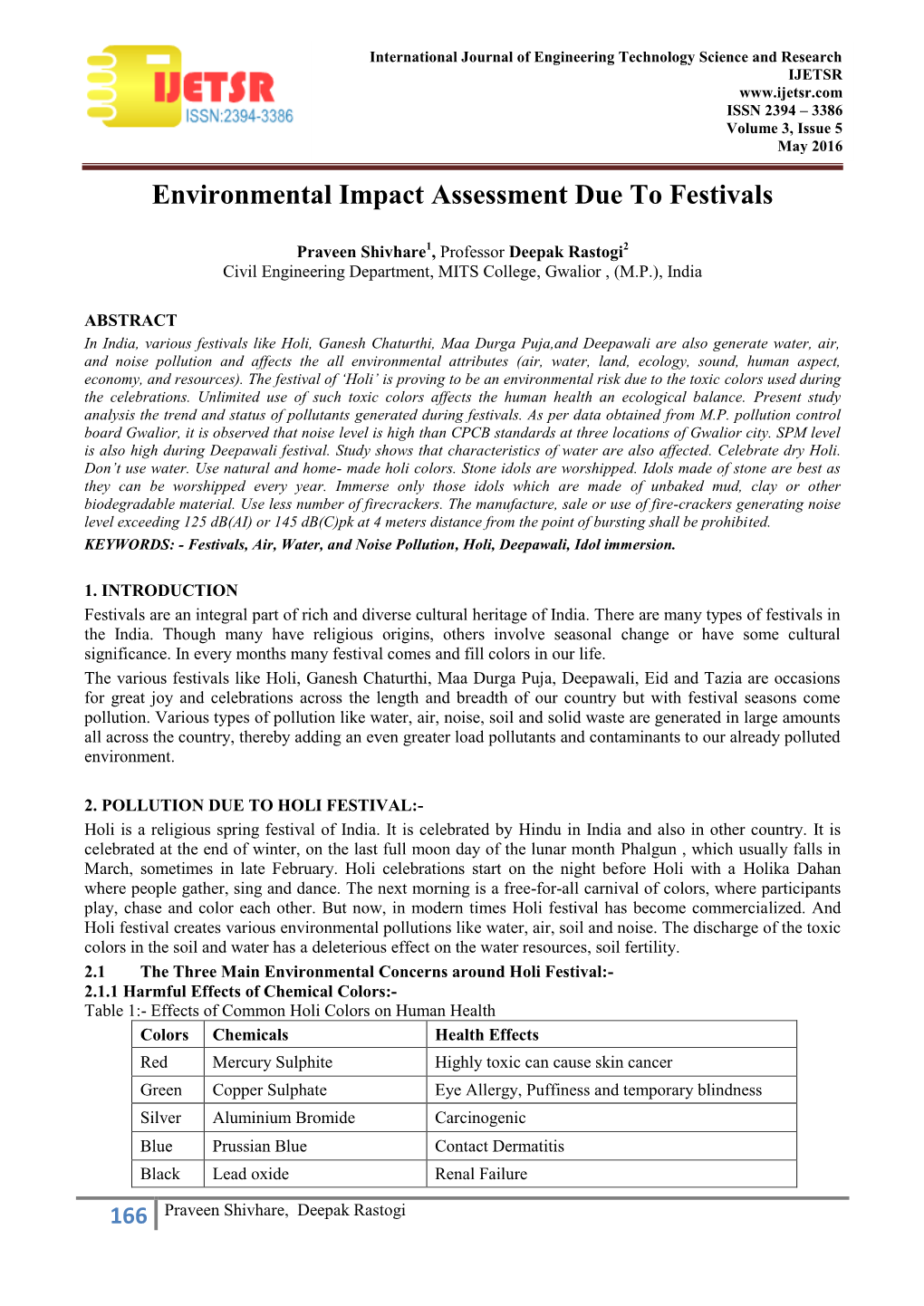 Environmental Impact Assessment Due to Festivals