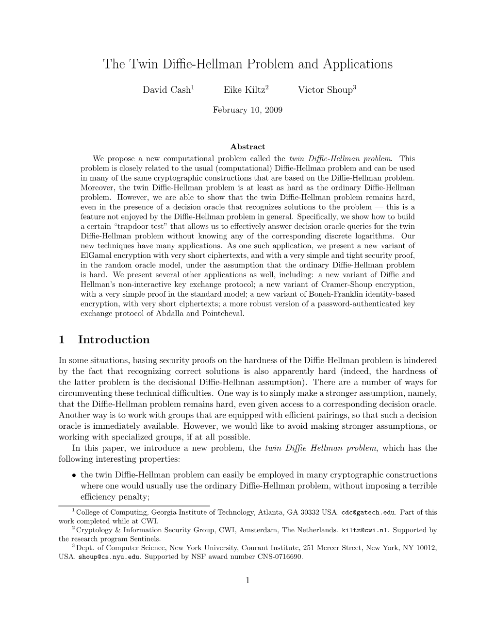 The Twin Diffie-Hellman Problem and Applications