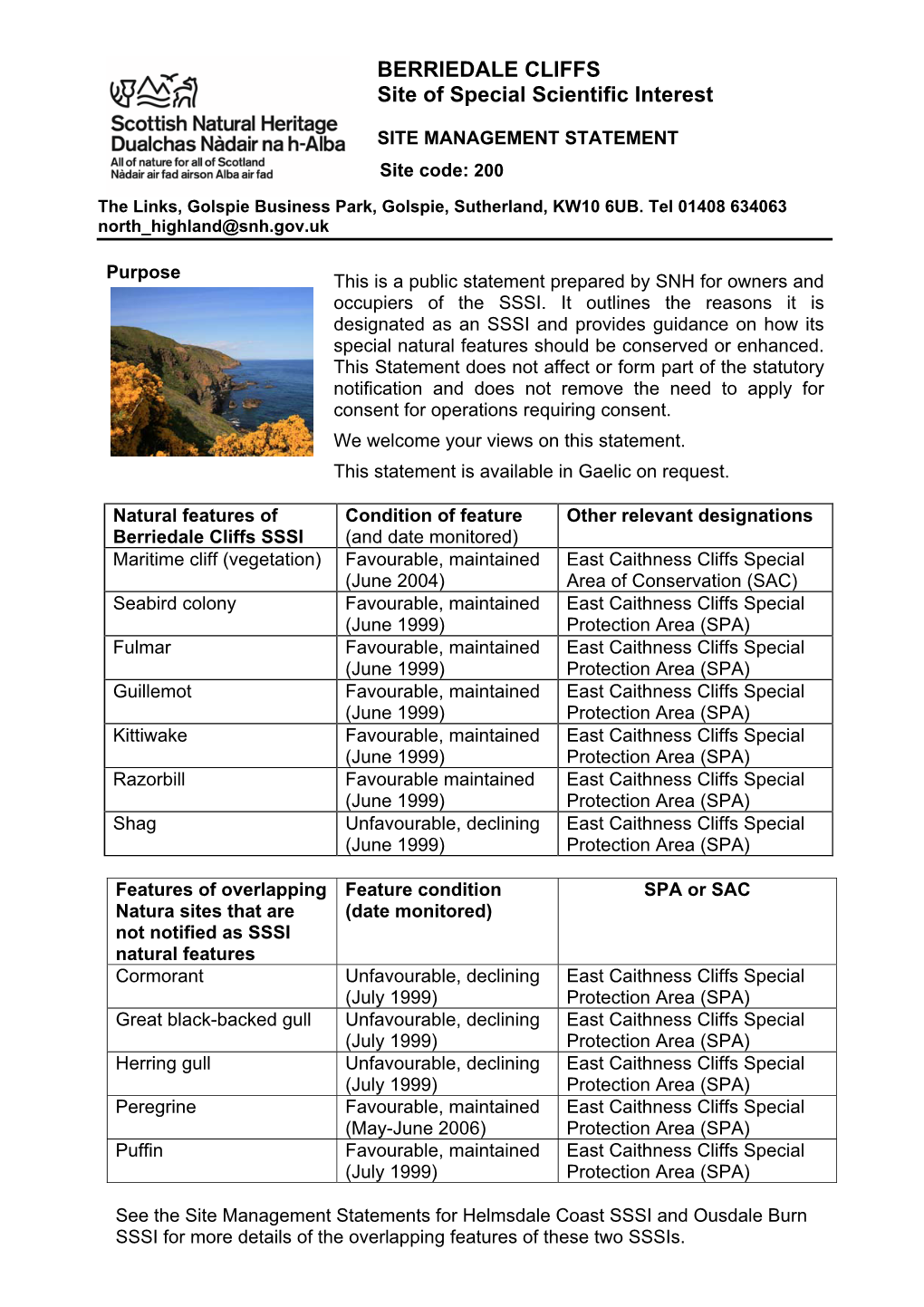 BERRIEDALE CLIFFS Site of Special Scientific Interest