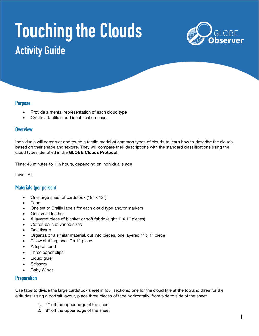 Touching the Clouds Activity Guide