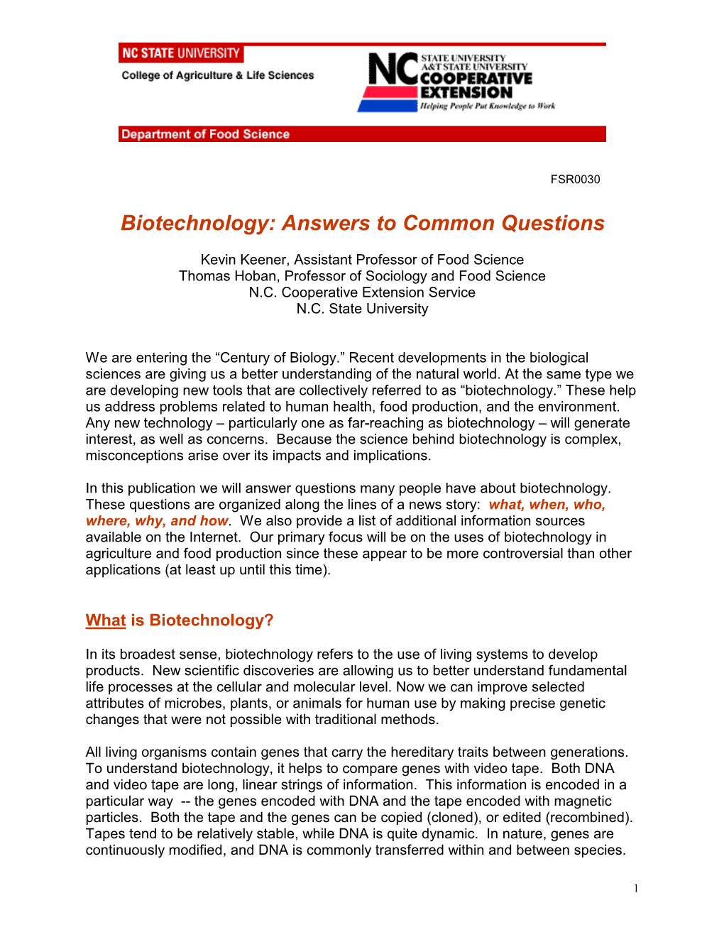 Biotechnology: Answers to Common Questions