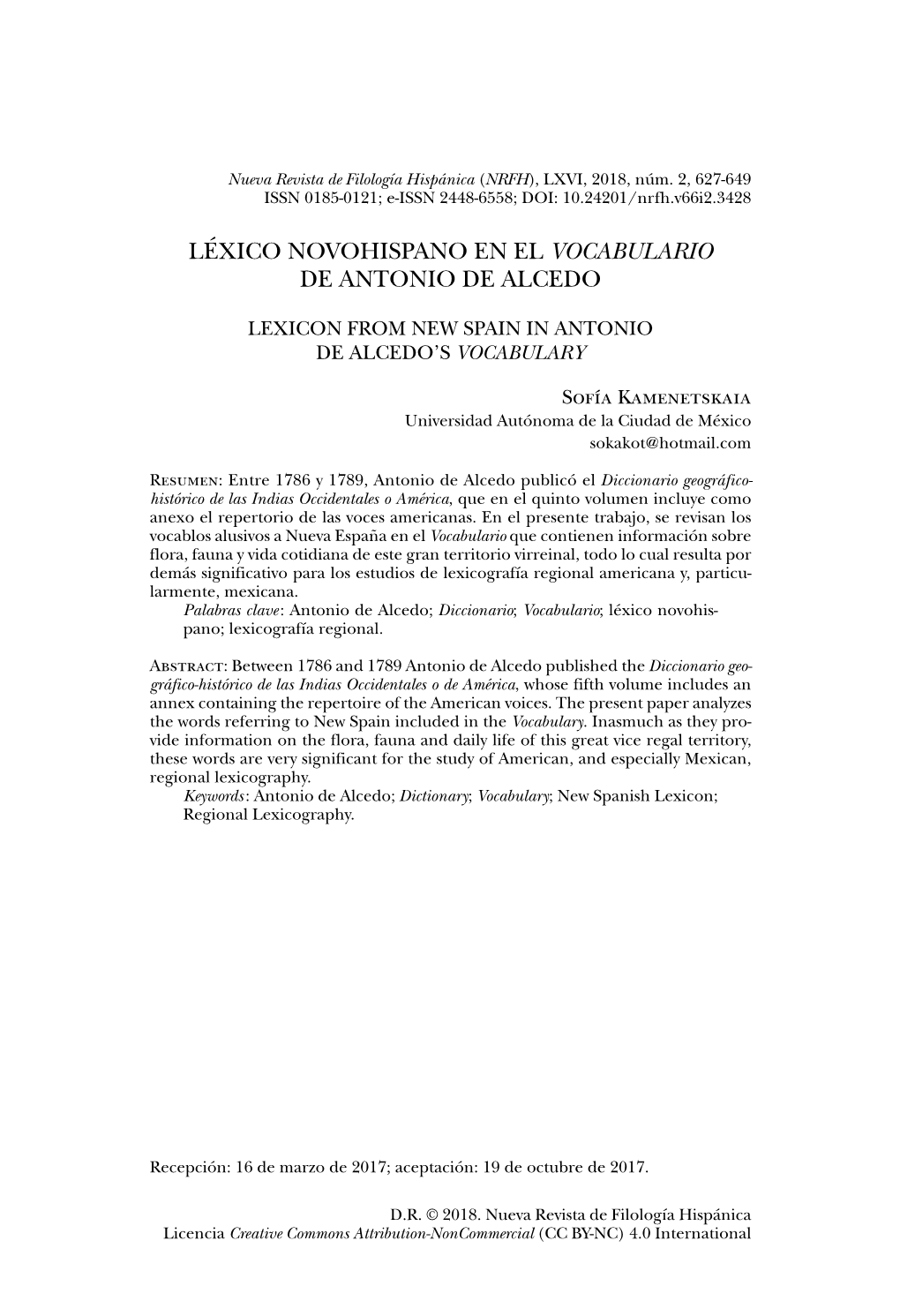 Léxico Novohispano En El Vocabulario De Antonio De Alcedo