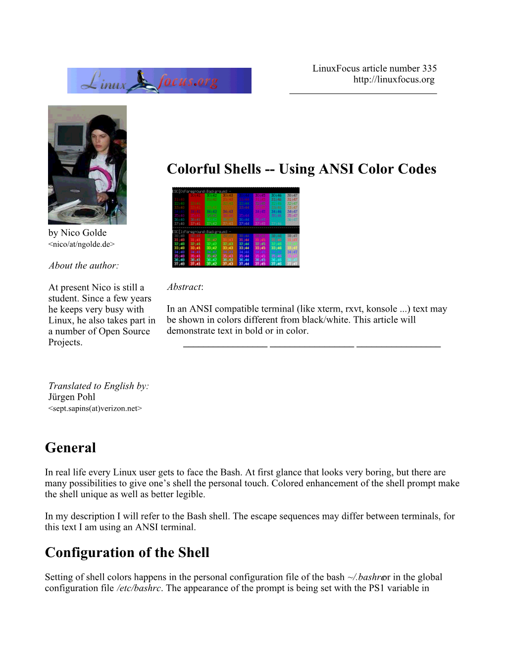 Using ANSI Color Codes General Configuration of the Shell