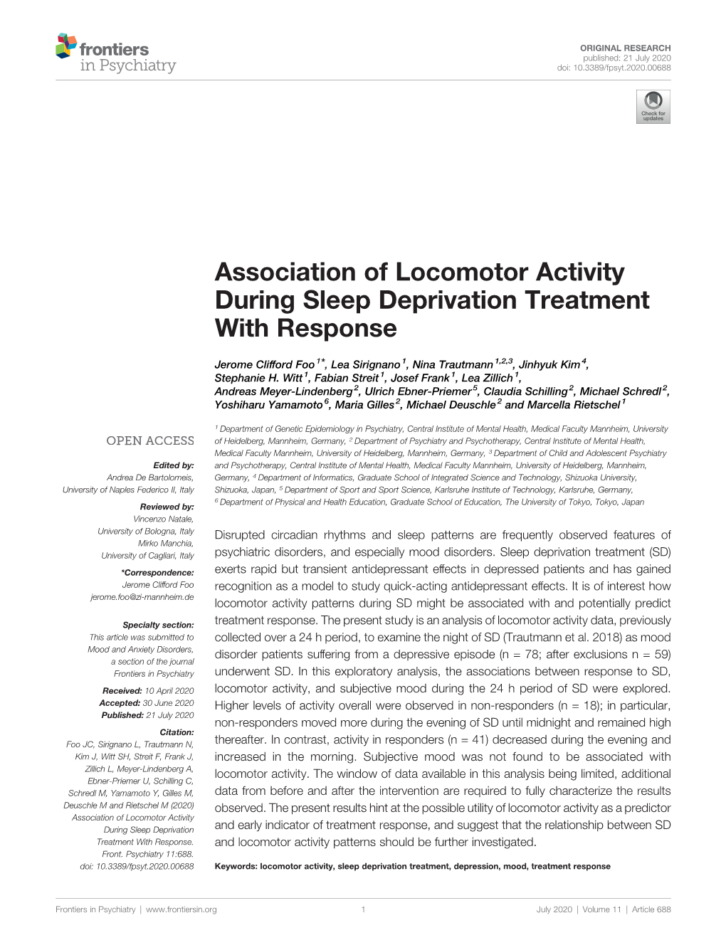 Association of Locomotor Activity During Sleep Deprivation Treatment with Response