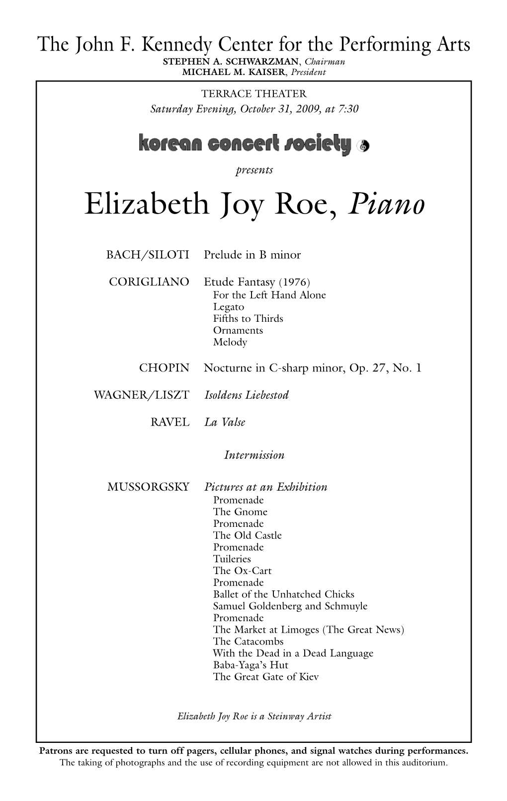 Elizabeth Joy Roe, Piano