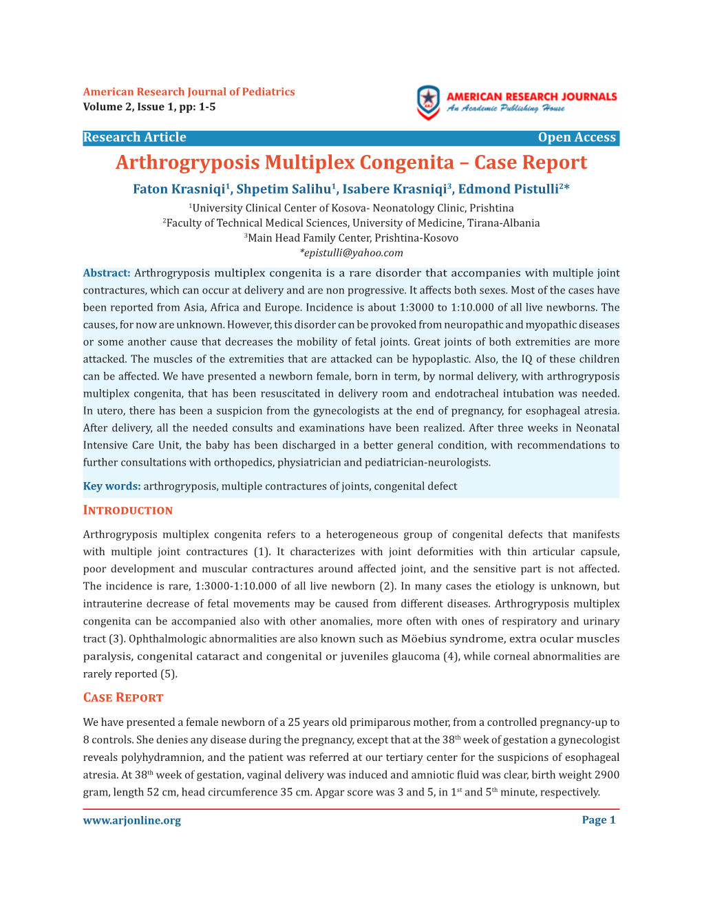 Arthrogryposis Multiplex Congenita