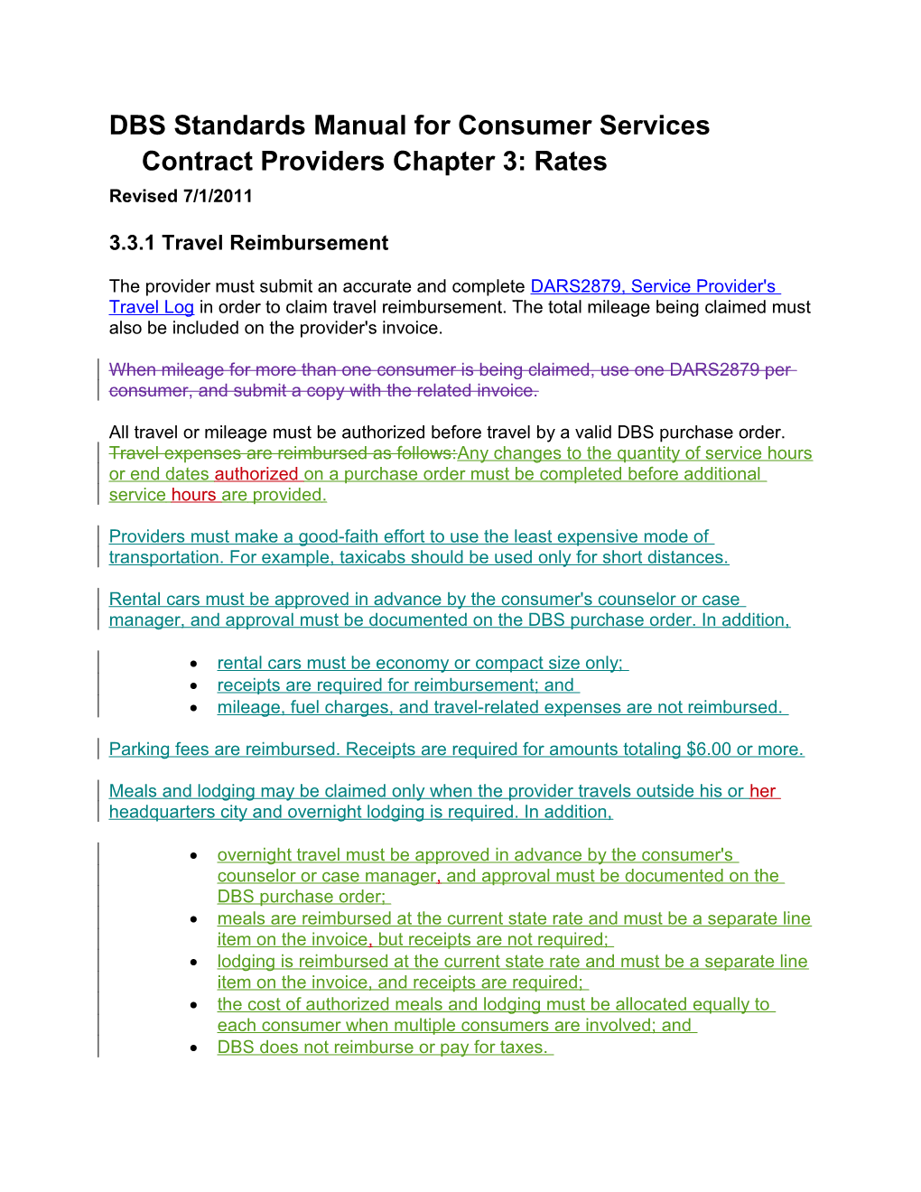 DBS Standards Manual Chapter 3 Revisions for July 2011