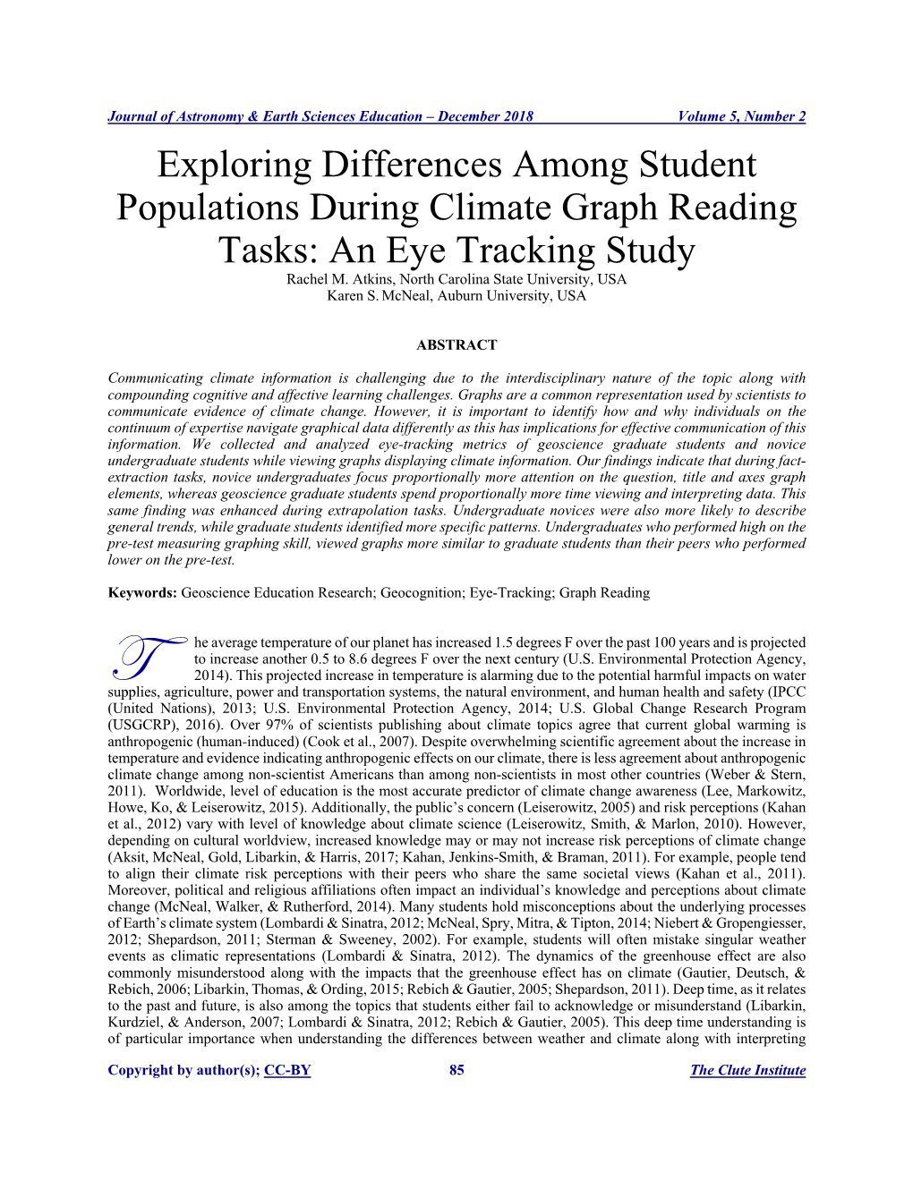 Exploring Differences Among Student Populations During Climate Graph Reading Tasks: an Eye Tracking Study Rachel M