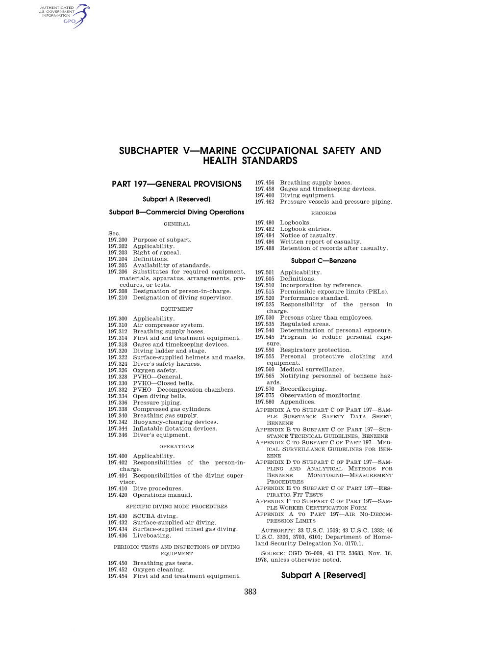 Subchapter V—Marine Occupational Safety and Health Standards