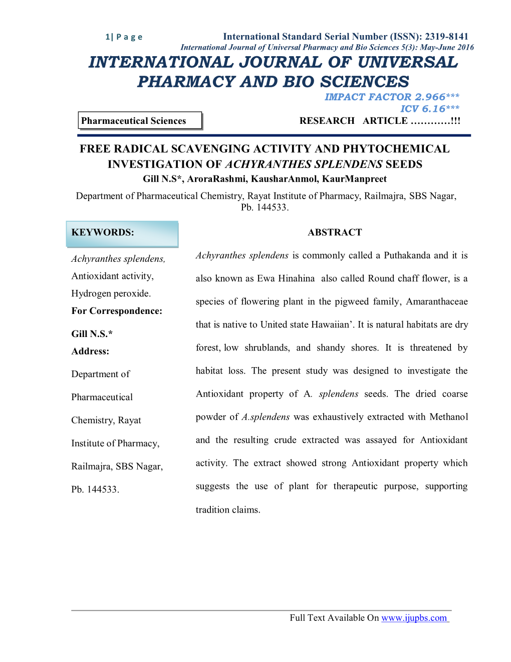 International Journal of Universal Pharmacy and Bio