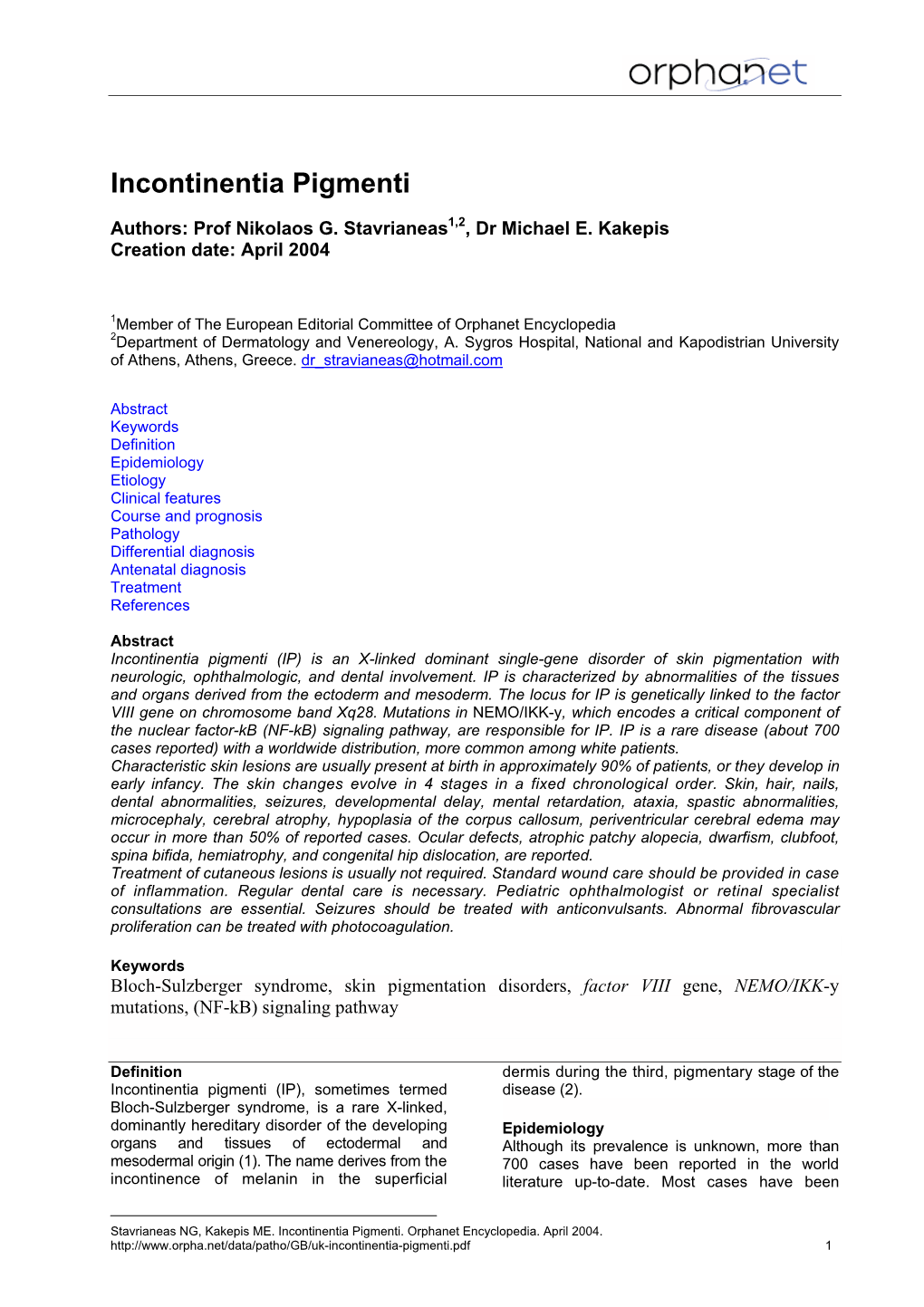 Incontinentia Pigmenti